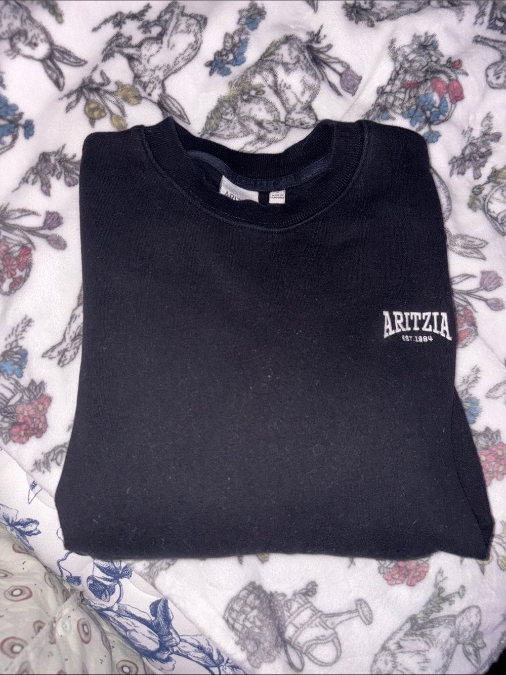 Aritzia Black Crewneck with Small White Logo